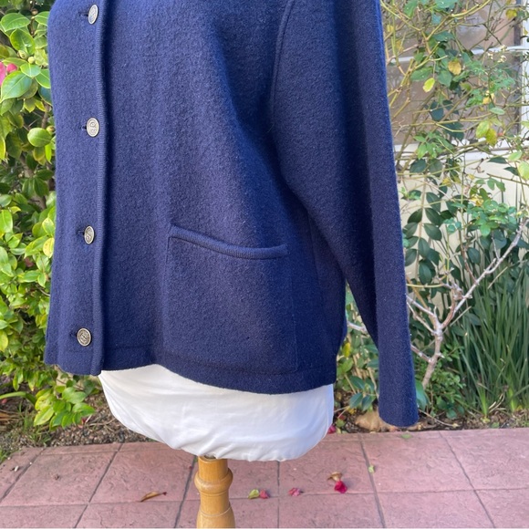 Cambridge Dry Goods Classic Preppy Sweater Cardigan Blue Pockets Brass Buttons - Picture 10 of 16